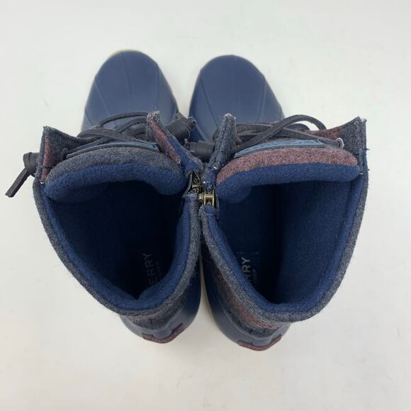 Sperry Saltwater Varsity Duck Winter Ankle Boot Blue Stripe Wool Blend Size 9 - Picture 7 of 8